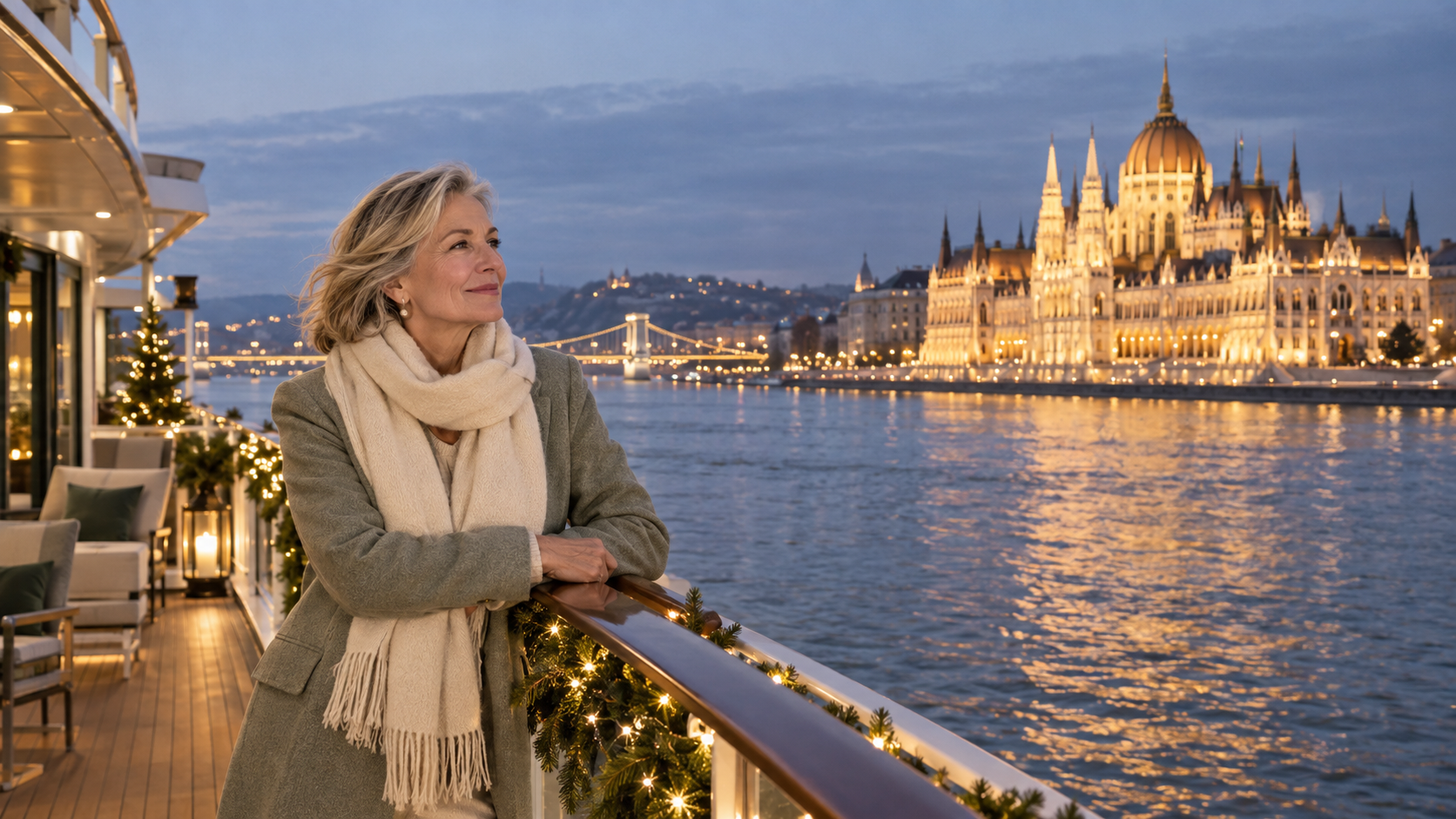 Enjoying the Christmas Market cruise from the deck sailing down the Danube