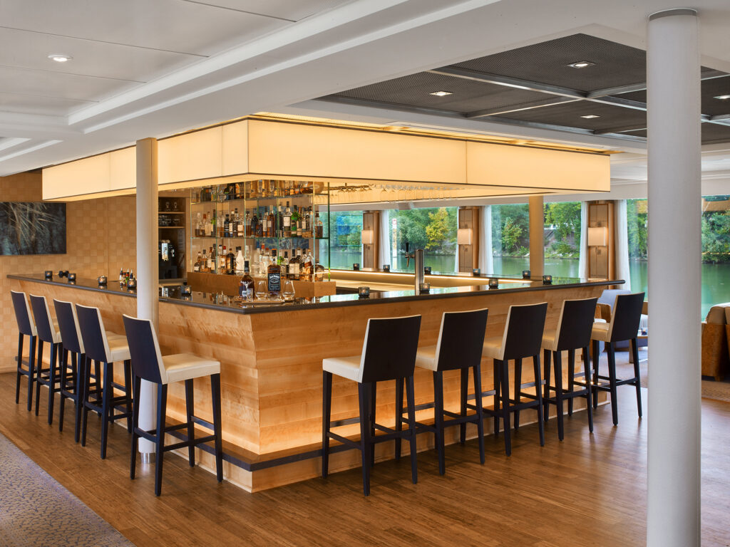 The Lounge bar on-board the Viking Longship Kadlin.